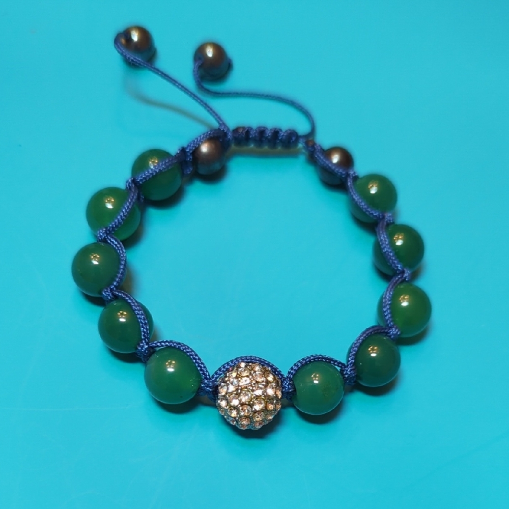 Green Agat Bracelet with Crystal Accent